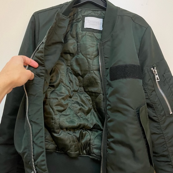Eleven Paris Dark Green Mens Bomber Jacket Small - Picture 3 of 3